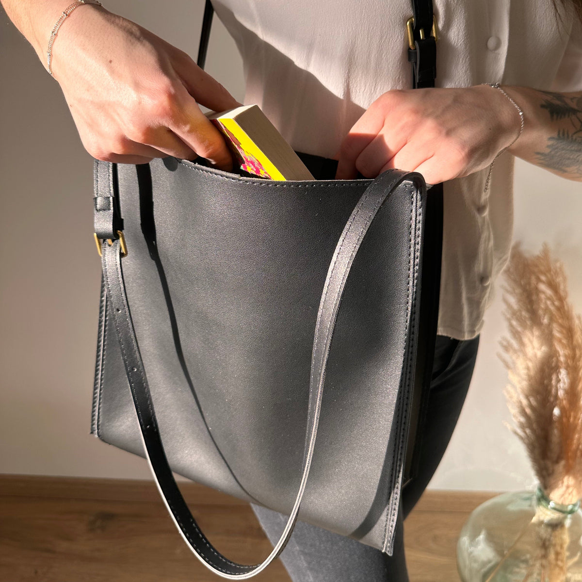 Tote Bag Soft Faux Leather with Magnetic Snap and Sturdy Handles