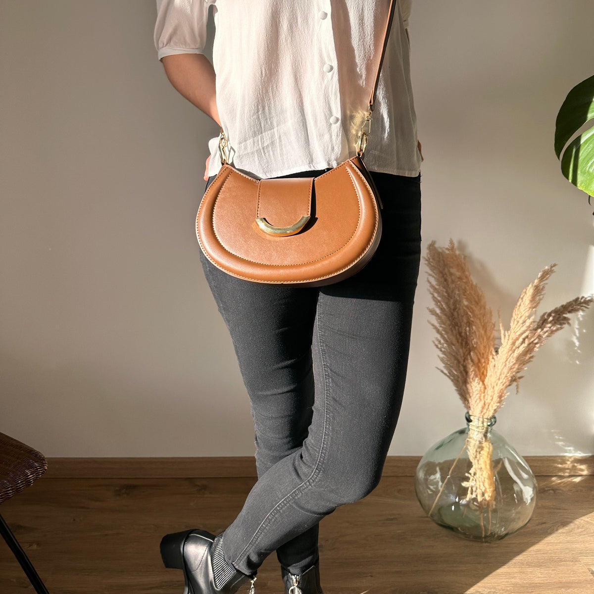 Crossbody Bag Faux Leather with Top Handle and Removable Strap