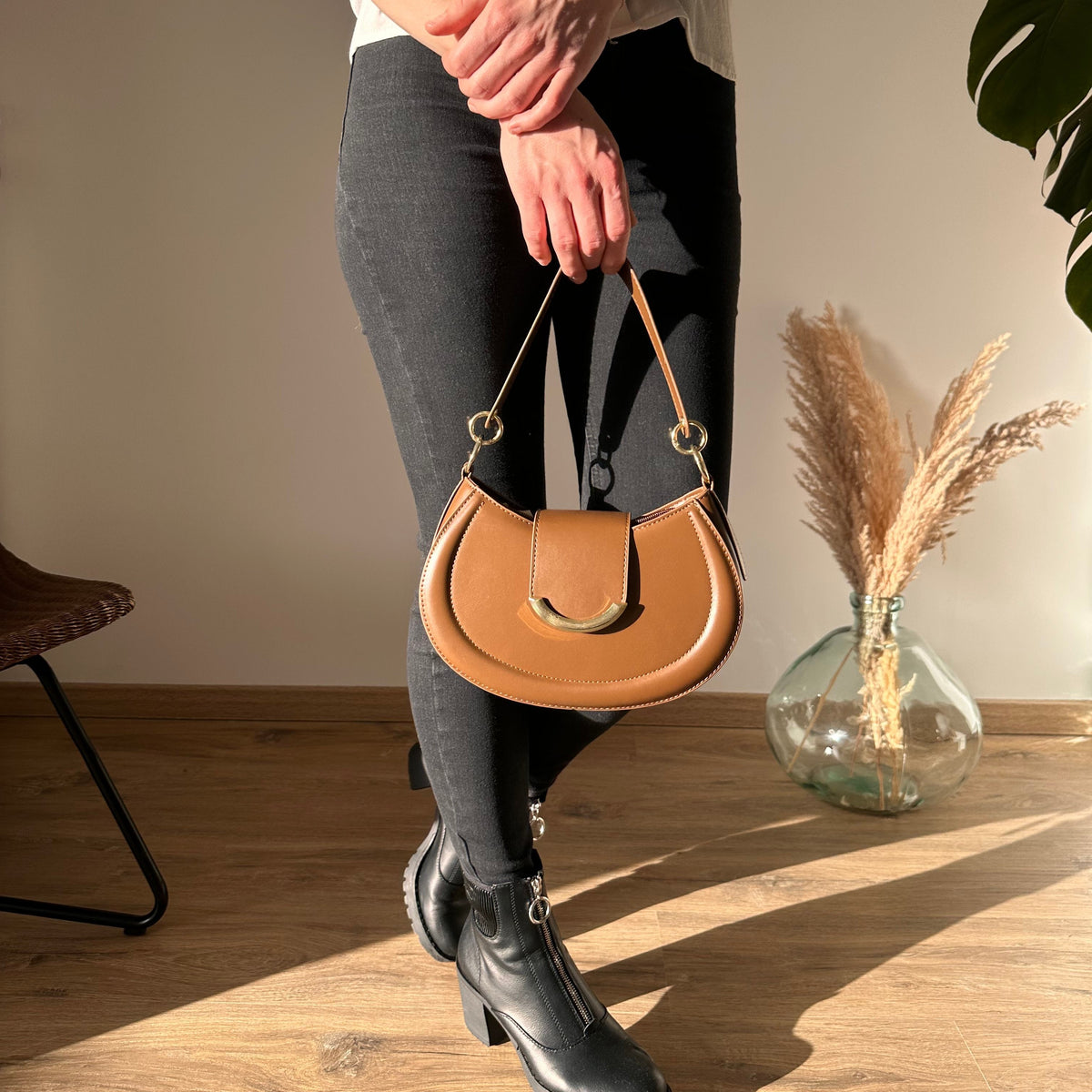 Crossbody Bag Faux Leather with Top Handle and Removable Strap