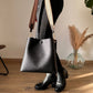 Bucket Bag Faux Leather Pebbled with Canvas Strap and Zip