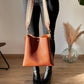 Bucket Bag Faux Leather Pebbled with Canvas Strap and Zip