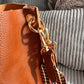 Bucket Bag Faux Leather Pebbled with Canvas Strap and Zip