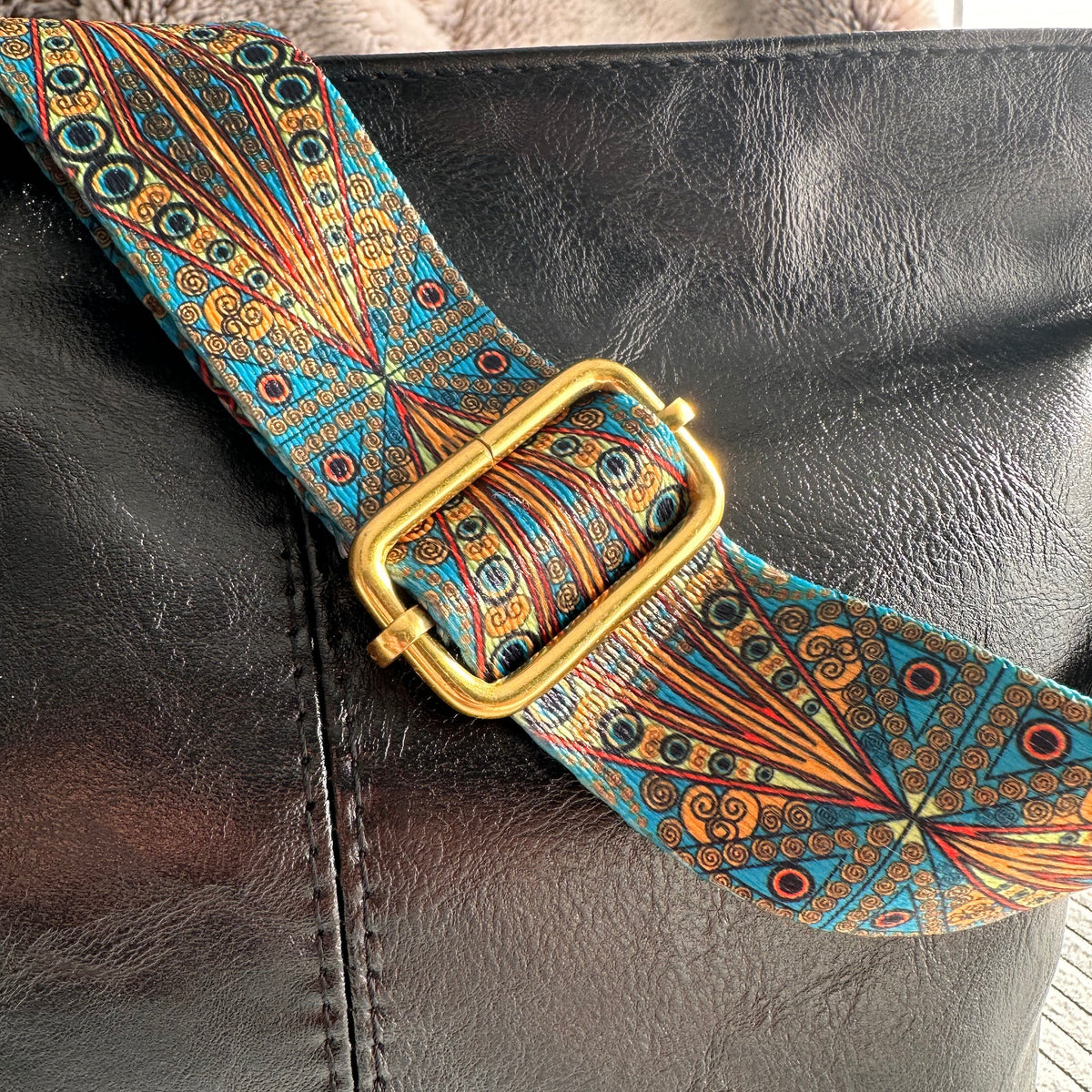 Crossbody Bag Faux Leather with Fabric Strap and Zip Pocket