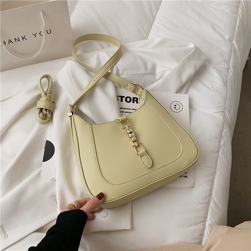 Shoulder Bag Faux Leather with Metallic Latch and Two Straps