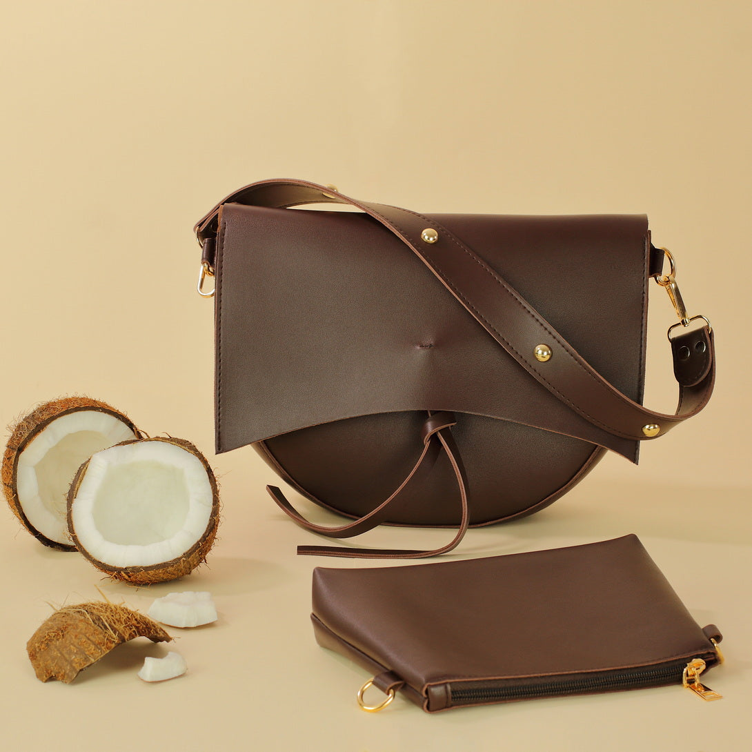 Crossbody Bag Faux Leather with Two Straps, Tassel and Snap Closure
