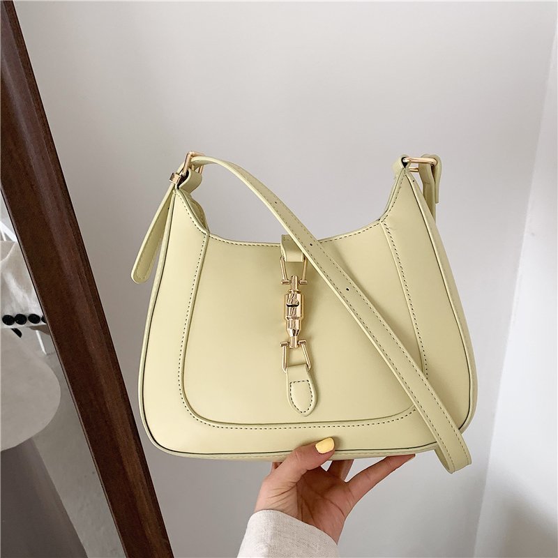 Shoulder Bag Faux Leather with Metallic Latch and Two Straps