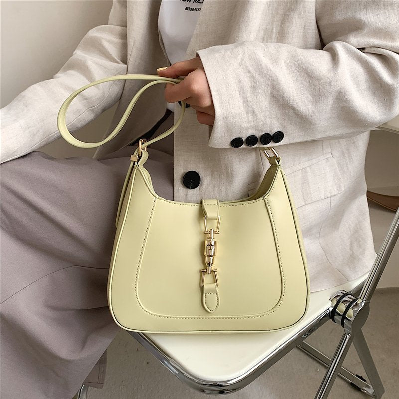 Shoulder Bag Faux Leather with Metallic Latch and Two Straps