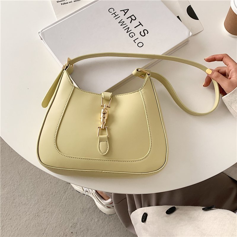 Shoulder Bag Faux Leather with Metallic Latch and Two Straps