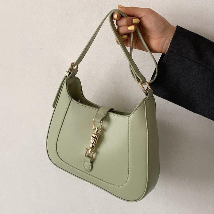 Shoulder Bag Faux Leather with Metallic Latch and Two Straps