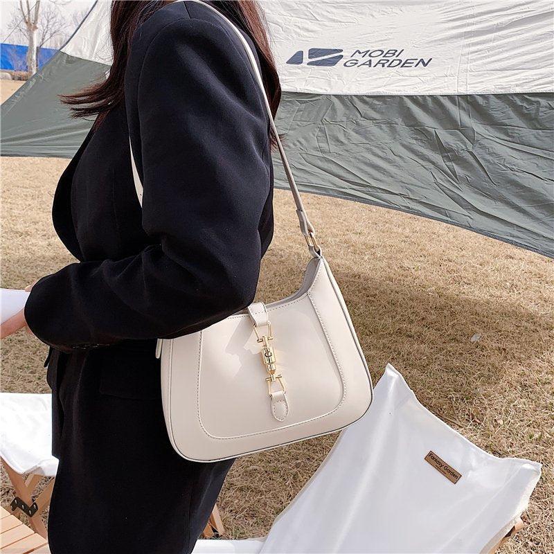 Shoulder Bag Faux Leather with Metallic Latch and Two Straps