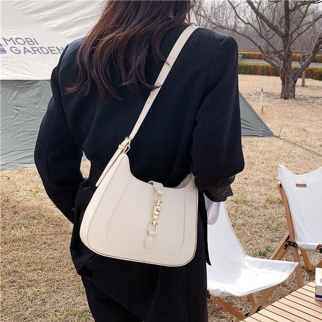 Shoulder Bag Faux Leather with Metallic Latch and Two Straps