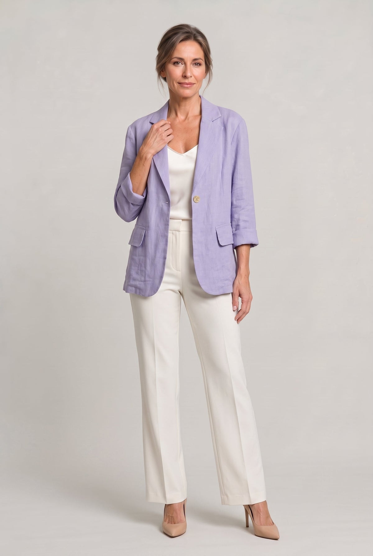 Blazer Cotton Polyester Lightweight with Single-Button Front