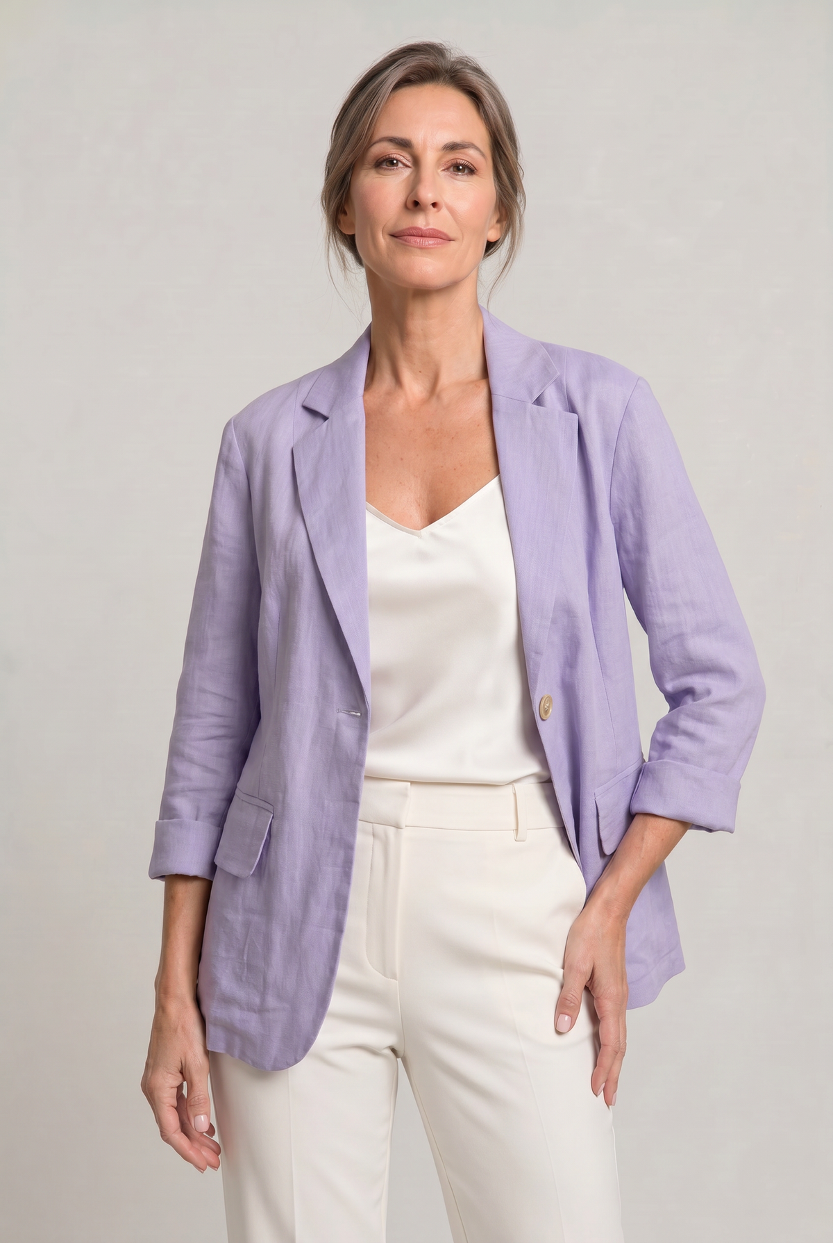 Blazer Cotton Polyester Lightweight with Single-Button Front