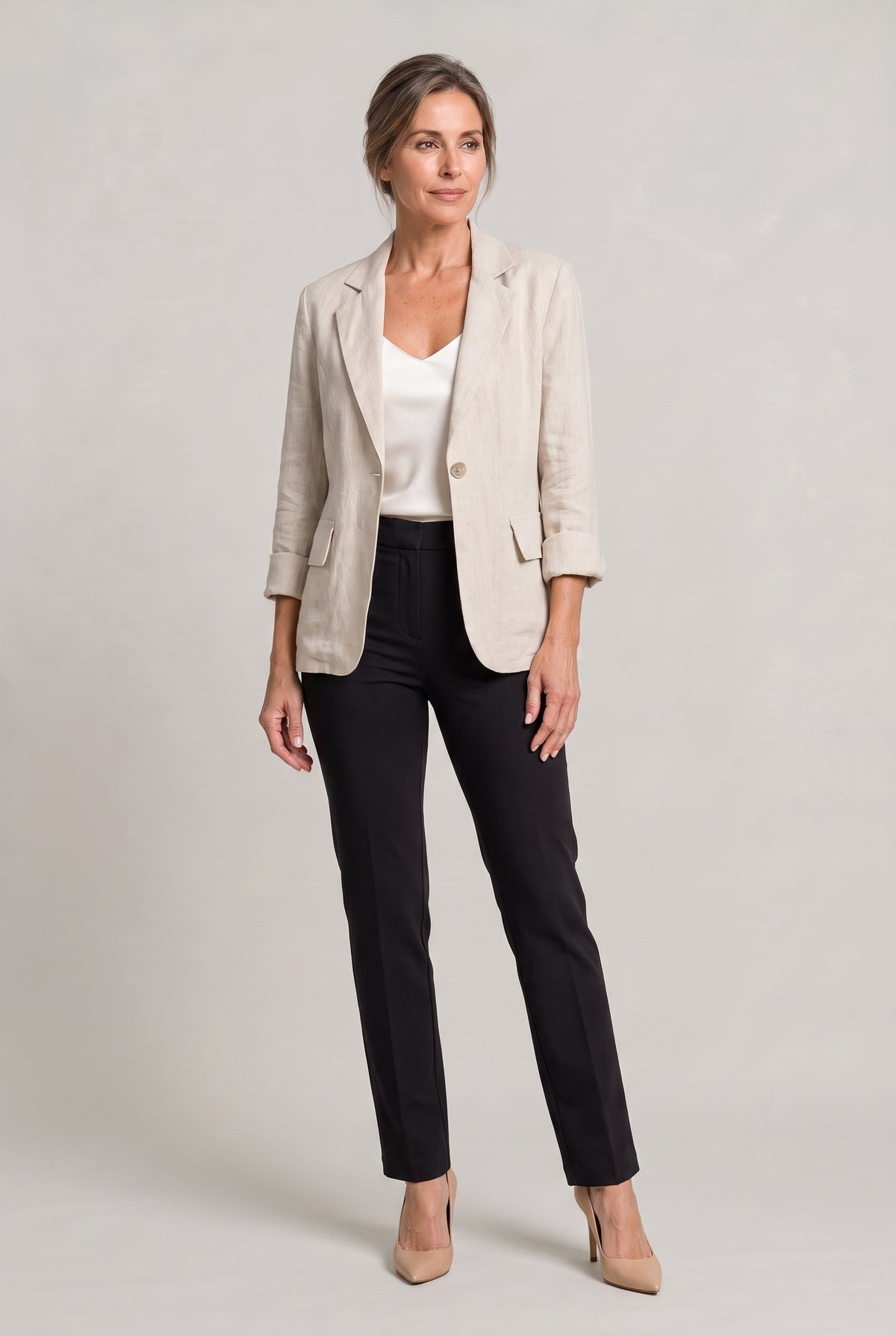 Blazer Cotton Polyester Lightweight with Single-Button Front