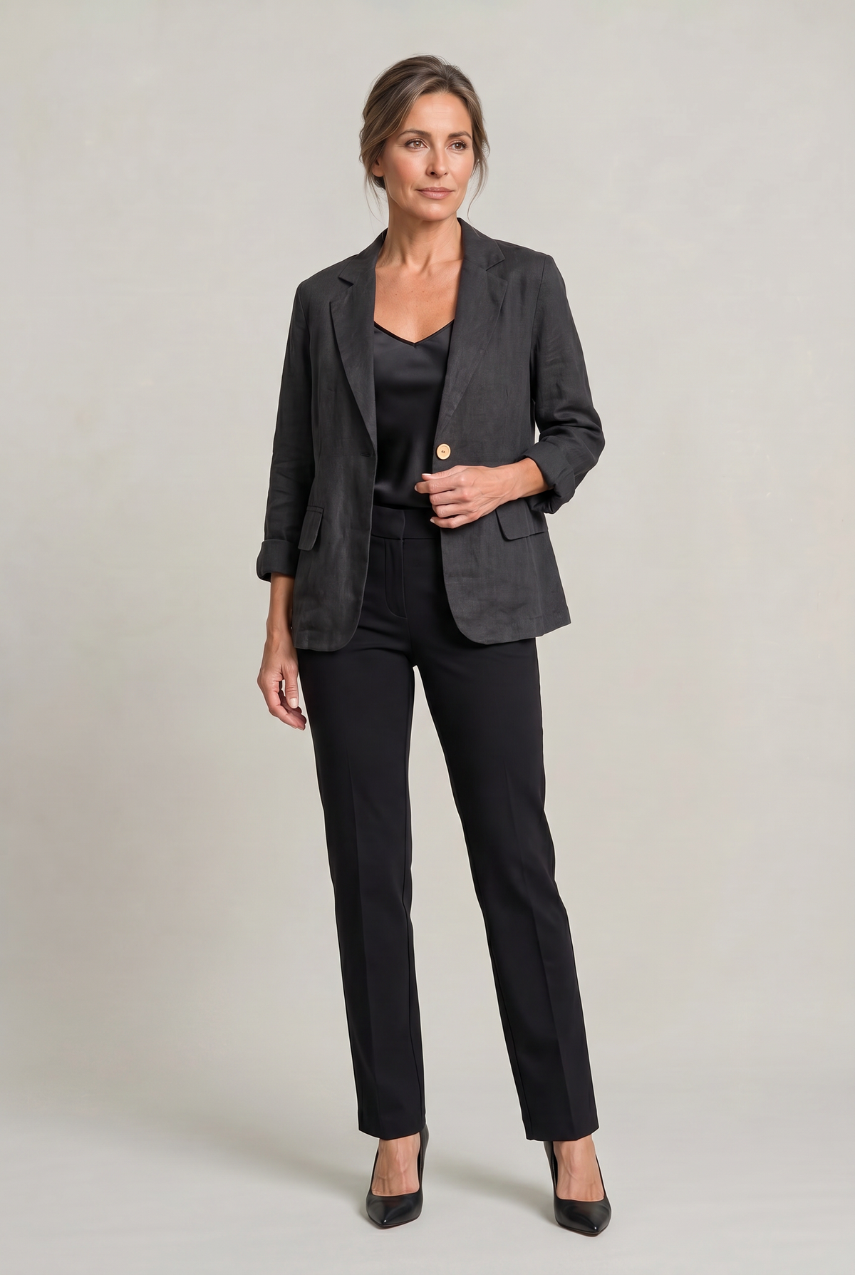 Blazer Cotton Polyester Lightweight with Single-Button Front