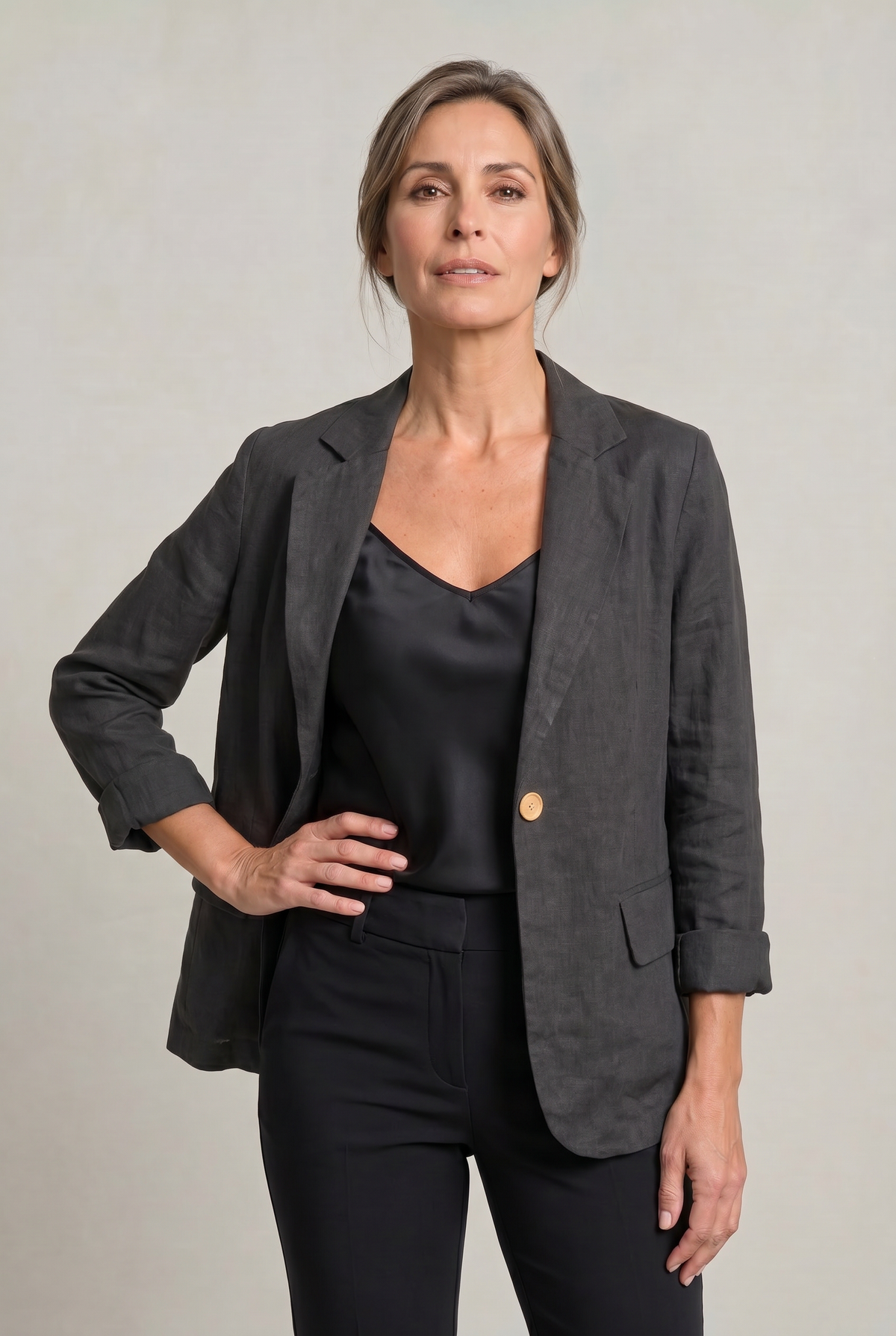 Blazer Cotton Polyester Lightweight with Single-Button Front