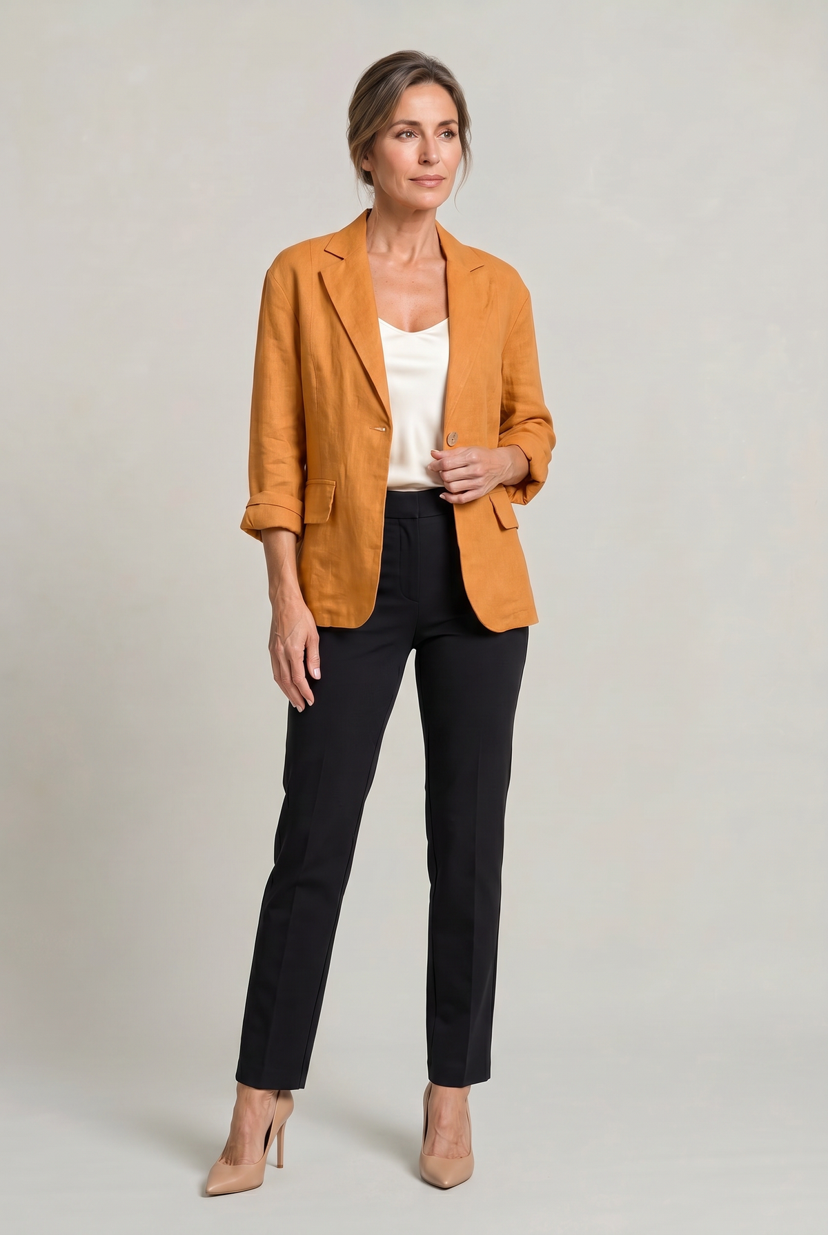 Blazer Cotton Polyester Lightweight with Single-Button Front