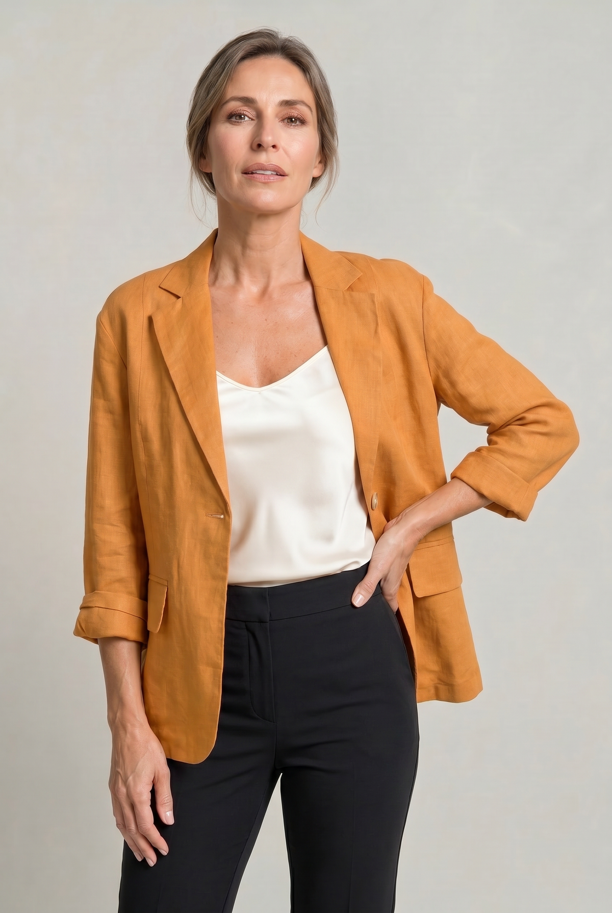 Blazer Cotton Polyester Lightweight with Single-Button Front