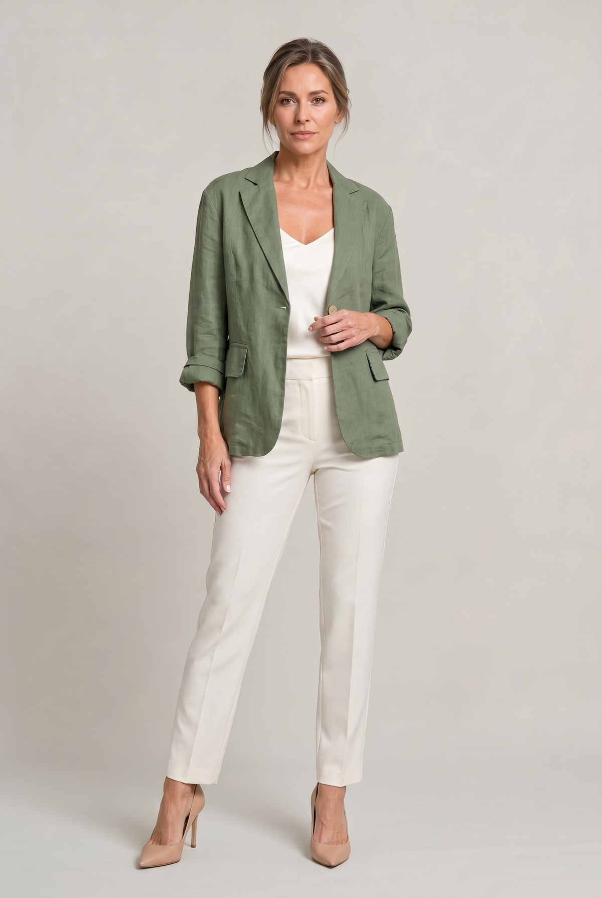 Blazer Cotton Polyester Lightweight with Single-Button Front