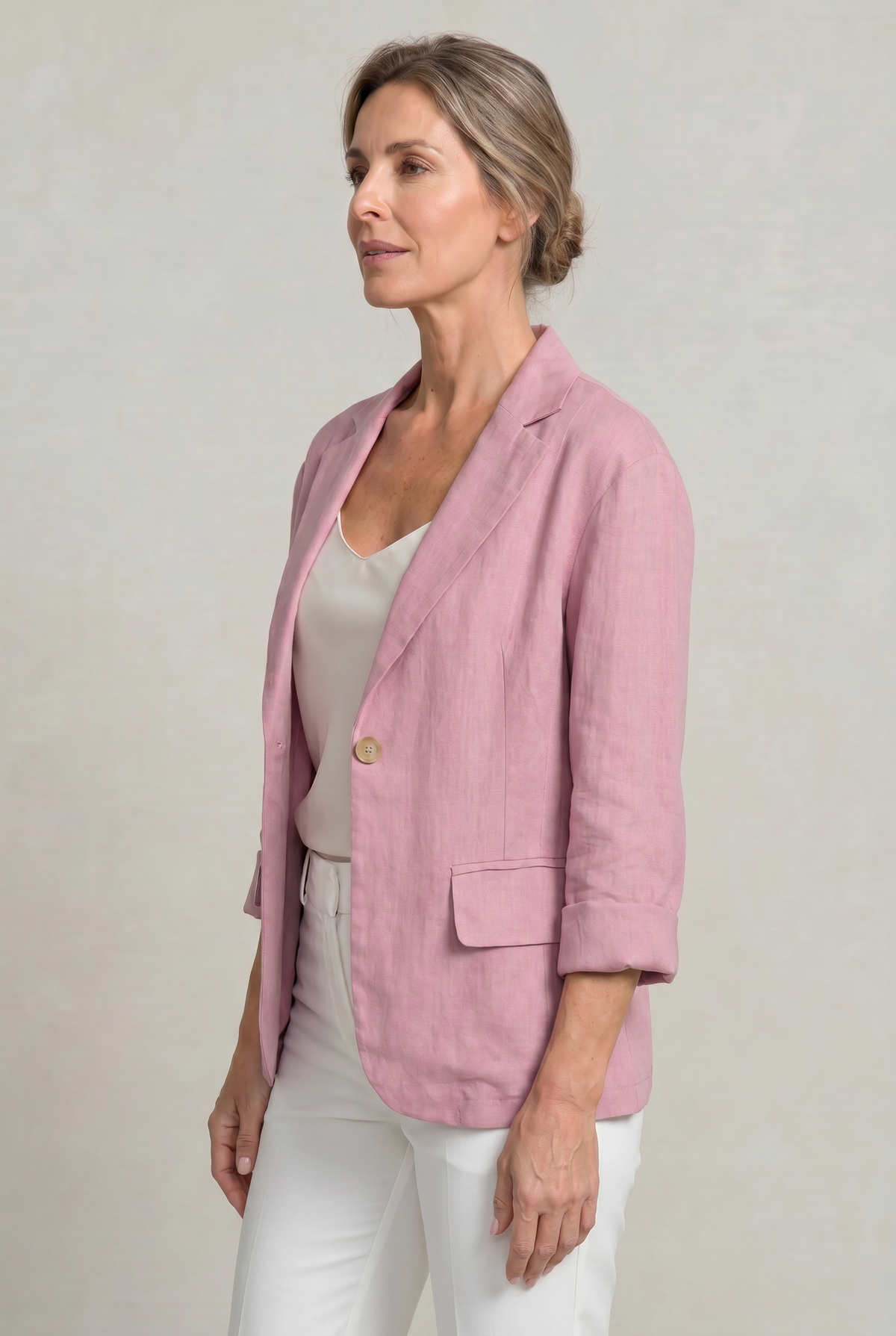 Blazer Cotton Polyester Lightweight with Single-Button Front