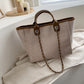 Tote Bag Textured Canvas with Chain Strap and Faux Leather Handle