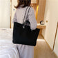 Tote Bag Textured Canvas with Chain Strap and Faux Leather Handle
