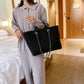 Tote Bag Textured Canvas with Chain Strap and Faux Leather Handle