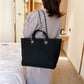 Tote Bag Textured Canvas with Chain Strap and Faux Leather Handle