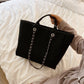 Tote Bag Textured Canvas with Chain Strap and Faux Leather Handle