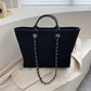 Tote Bag Textured Canvas with Chain Strap and Faux Leather Handle
