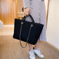 Tote Bag Textured Canvas with Chain Strap and Faux Leather Handle