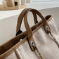 Tote Bag Textured Canvas with Chain Strap and Faux Leather Handle