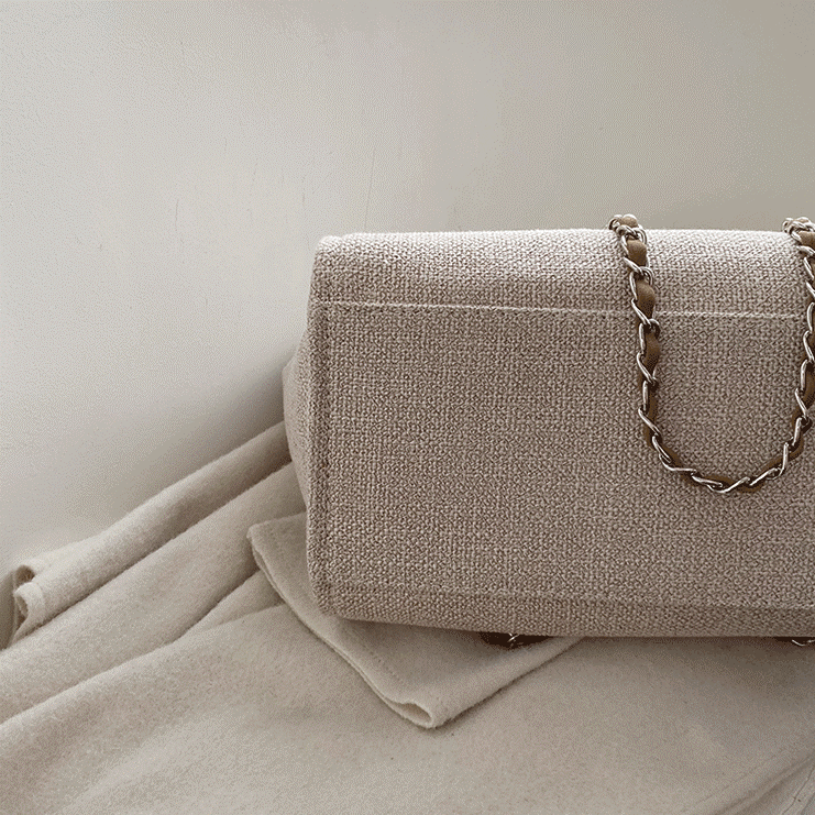 Tote Bag Textured Canvas with Chain Strap and Faux Leather Handle