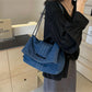 Shoulder Bag Upcycled Denim with Chain Handles and Snap Closure