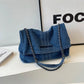 Shoulder Bag Upcycled Denim with Chain Handles and Snap Closure