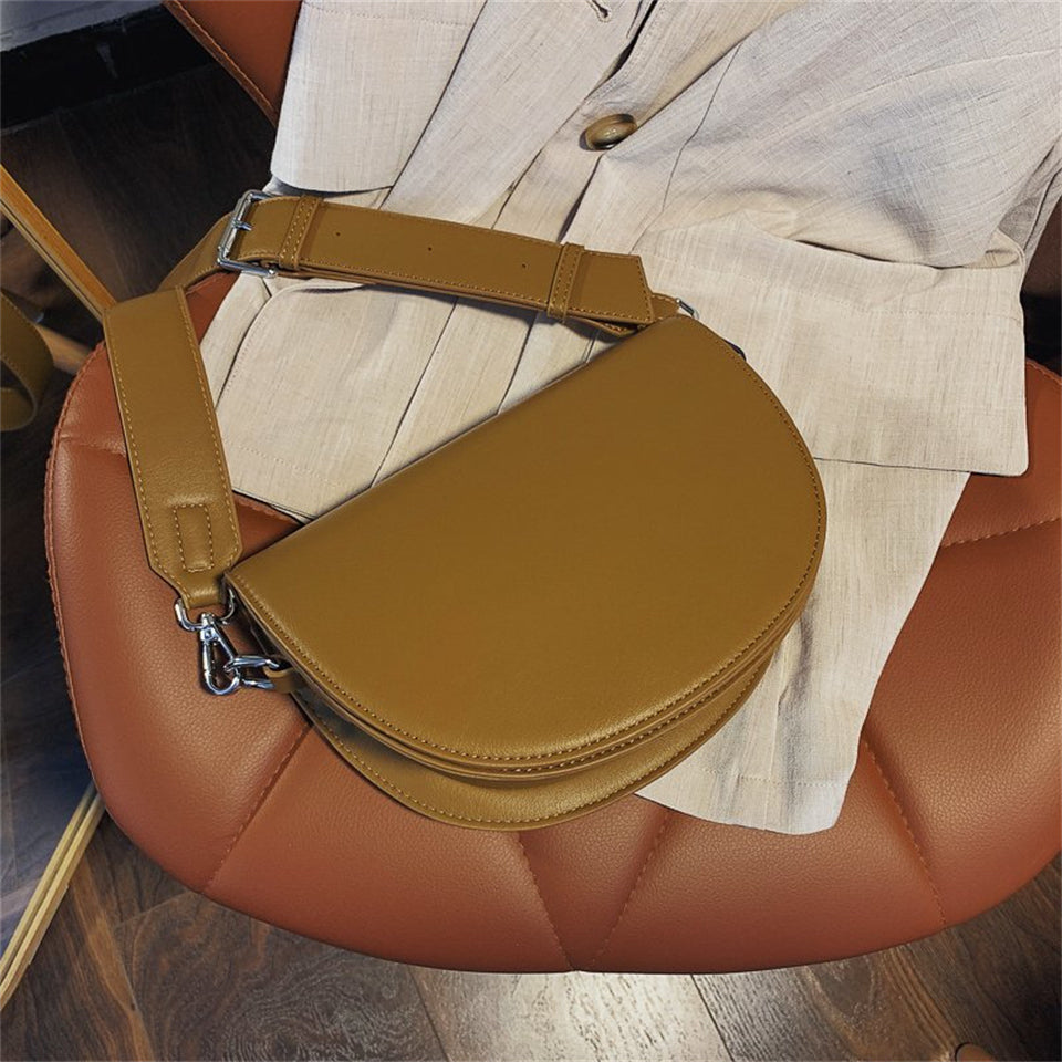 Crescent Bag Faux Leather with Zip and Removable Strap