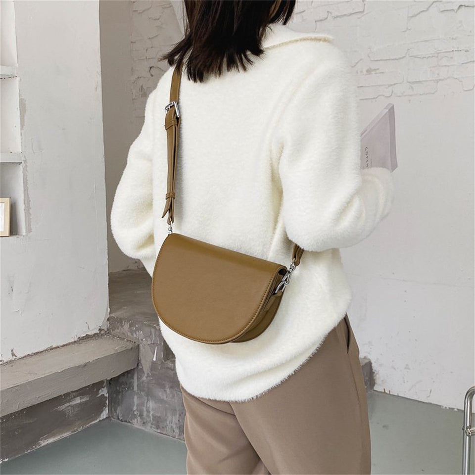 Crescent Bag Faux Leather with Zip and Removable Strap