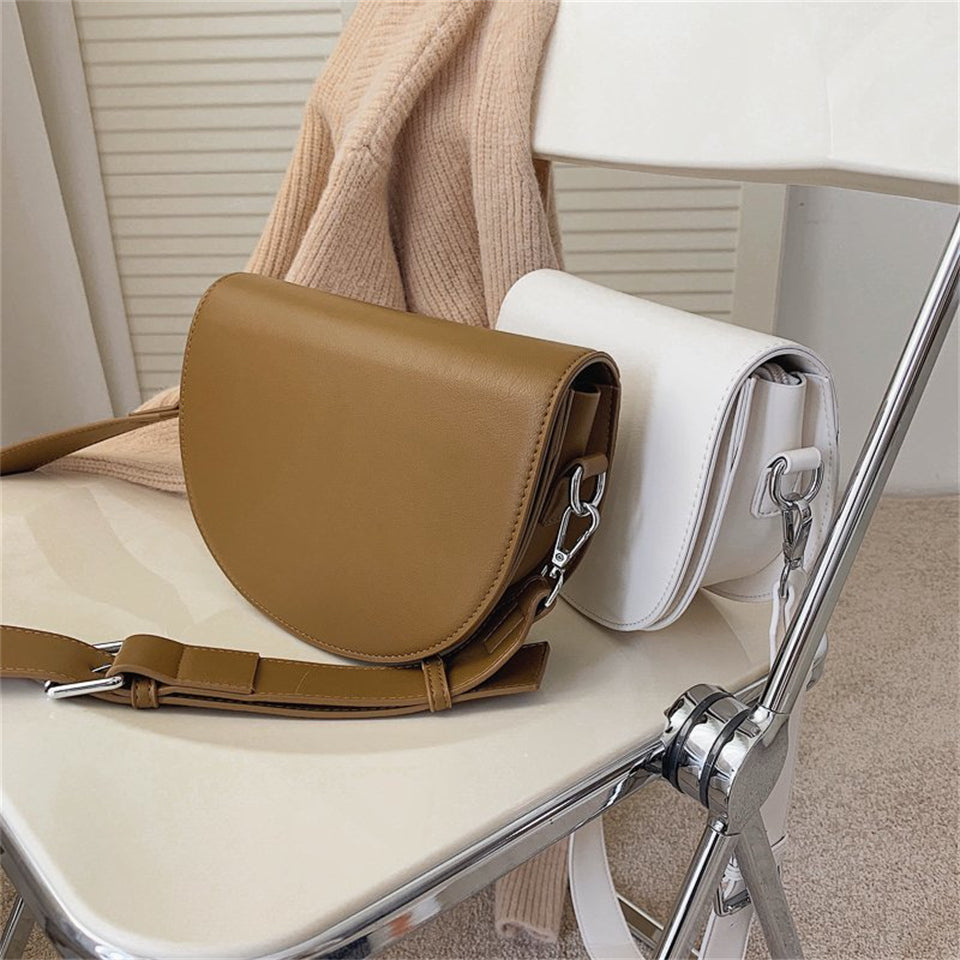 Crescent Bag Faux Leather with Zip and Removable Strap