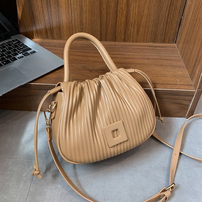 Crossbody Bag Faux Leather with Top Handle and Pleated Design