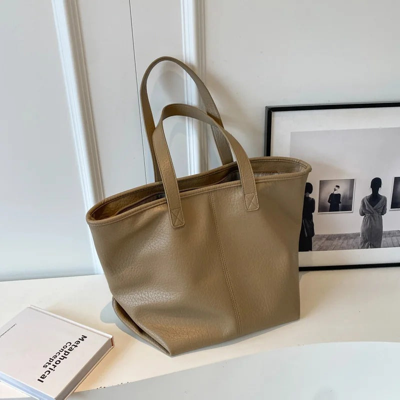 Tote Bag Faux Leather with Zipped Compartment and Sturdy Handles