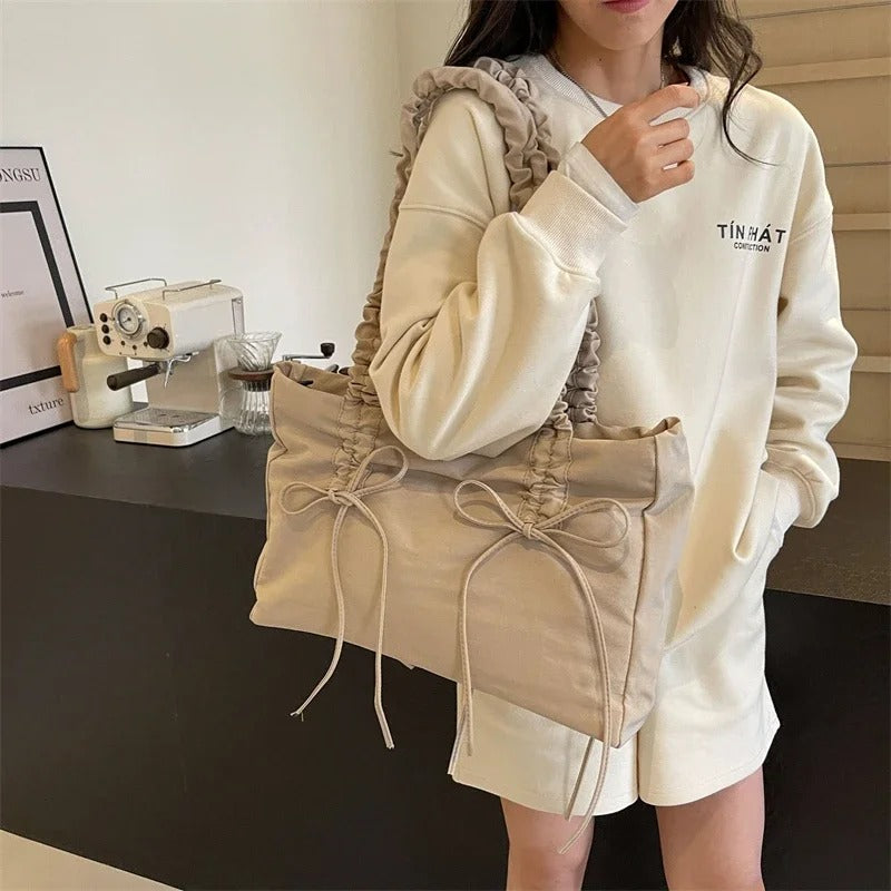 Tote Bag Nylon with Zip Closure and Adjustable Knotted Handles