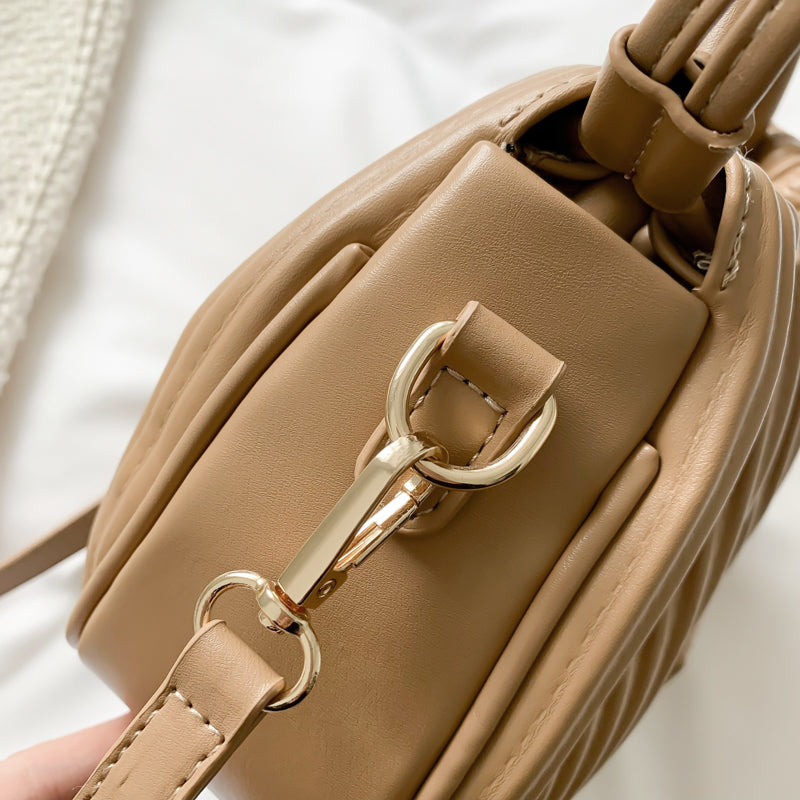Crossbody Bag Faux Leather with Top Handle and Pleated Design