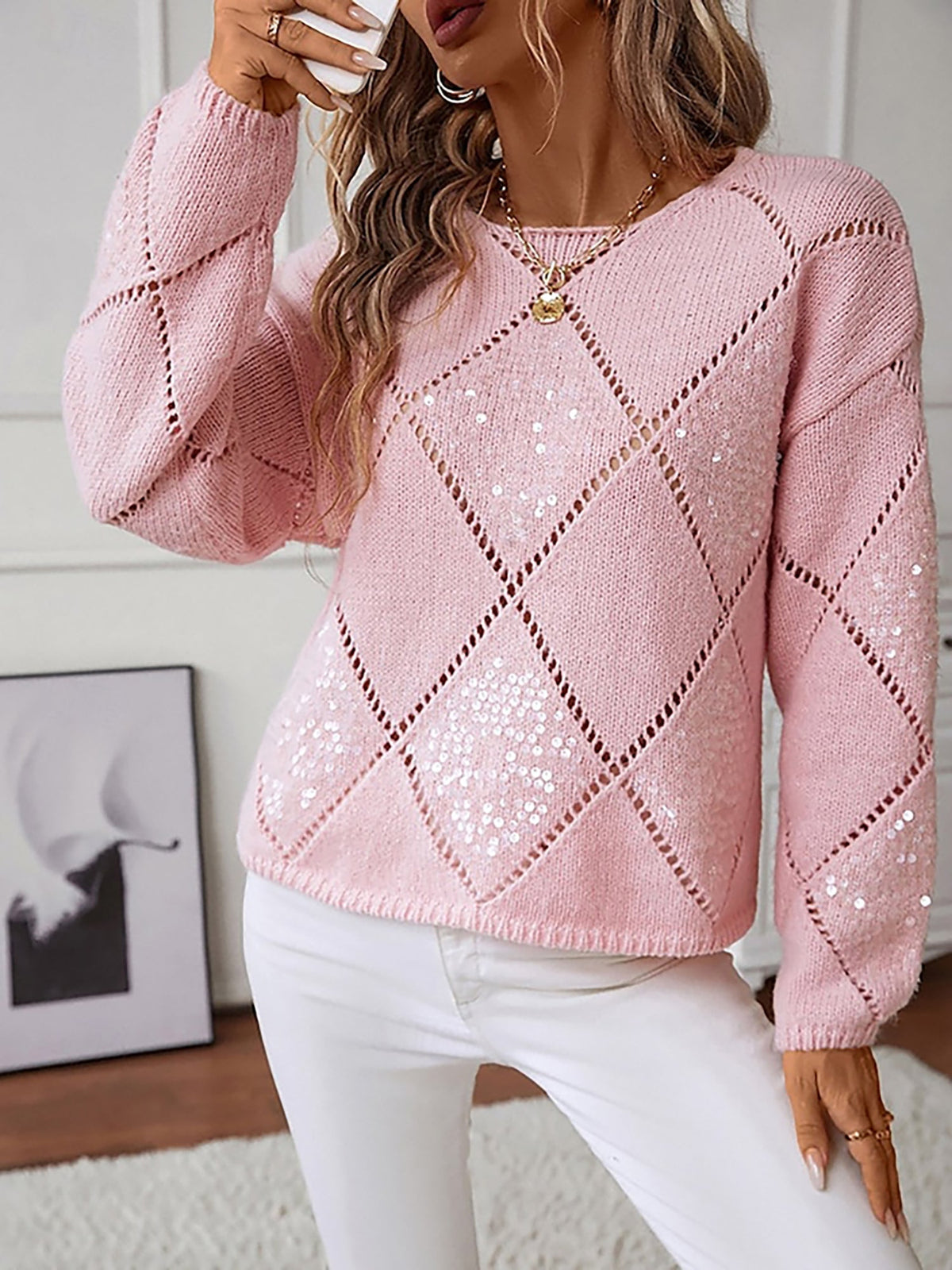 Sequin Diamond Knit Jumper