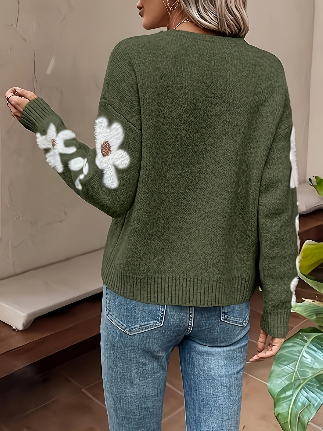 Floral Sleeve Crewneck Jumper