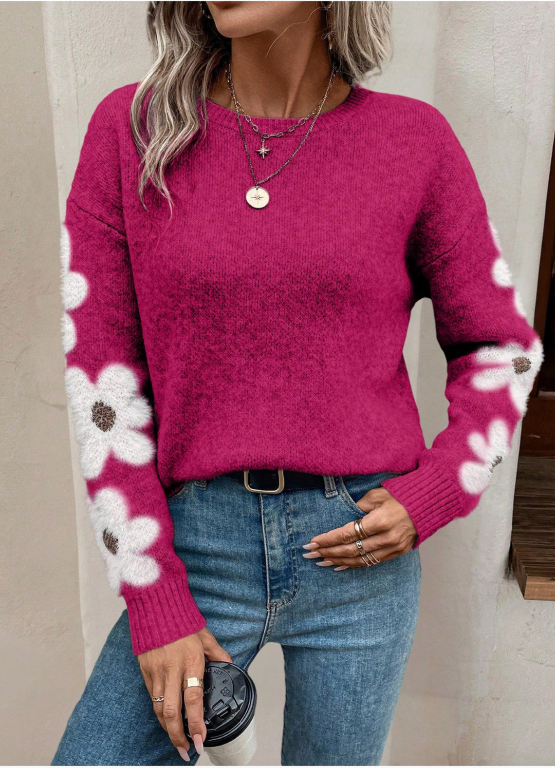 Floral Sleeve Crewneck Jumper