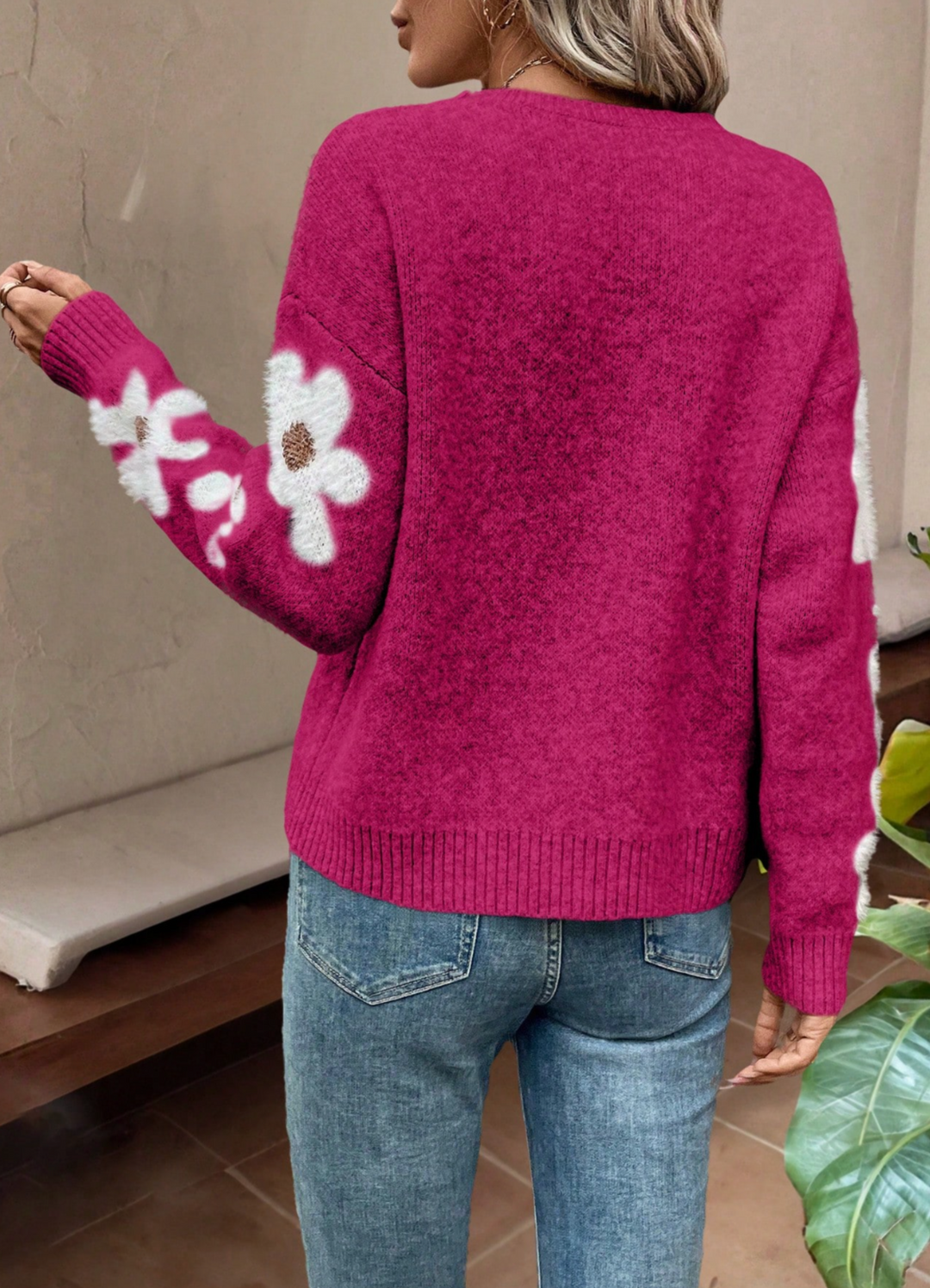 Floral Sleeve Crewneck Jumper