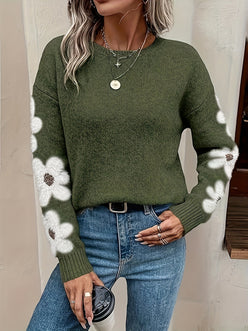 Floral Sleeve Crewneck Jumper