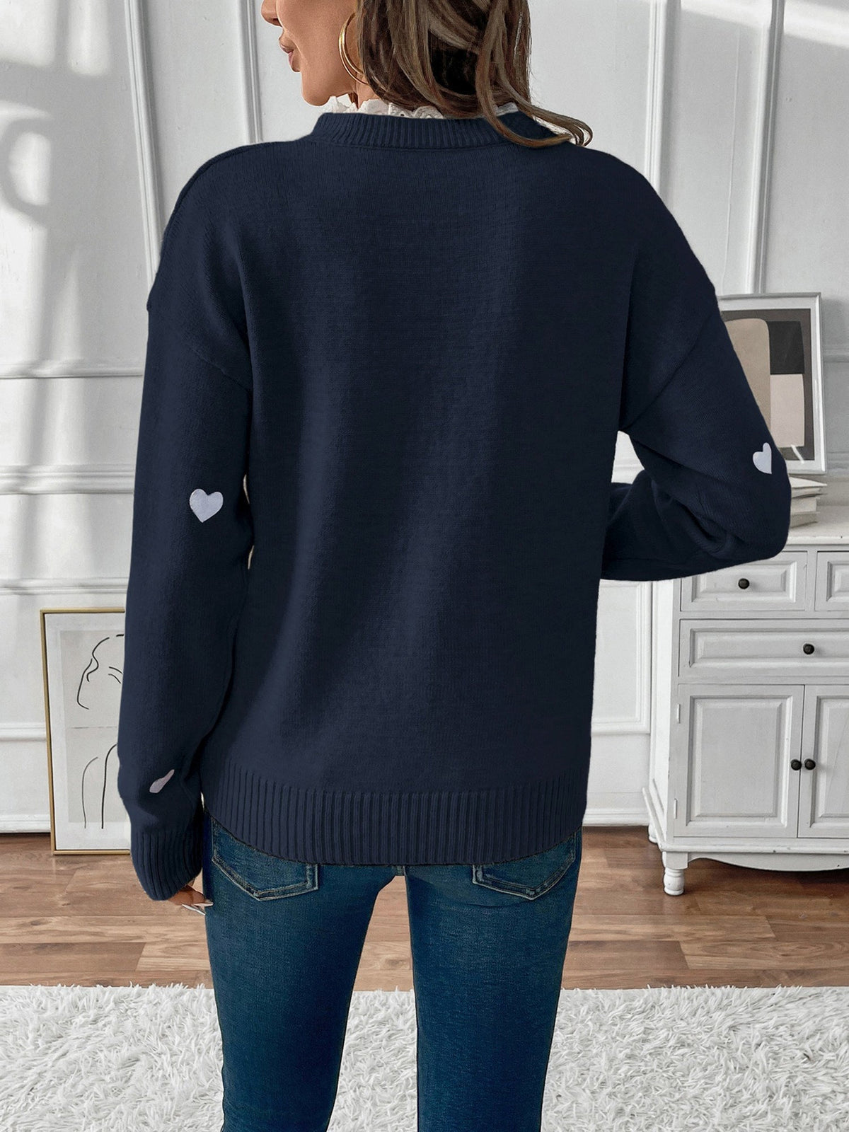 Heart Print Lace V-Neck Jumper