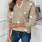Heart Print Lace V-Neck Jumper