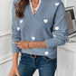 Heart Print Lace V-Neck Jumper